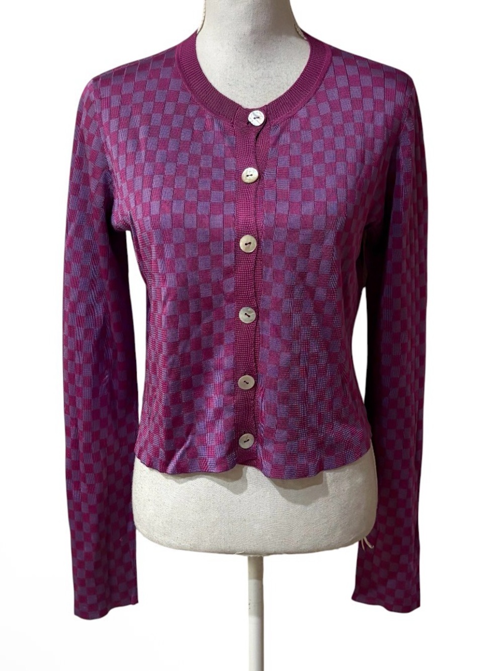 CALLE DEL MAR by Aza Ziegler Made in USA Checkered Cardigan Sz Medium